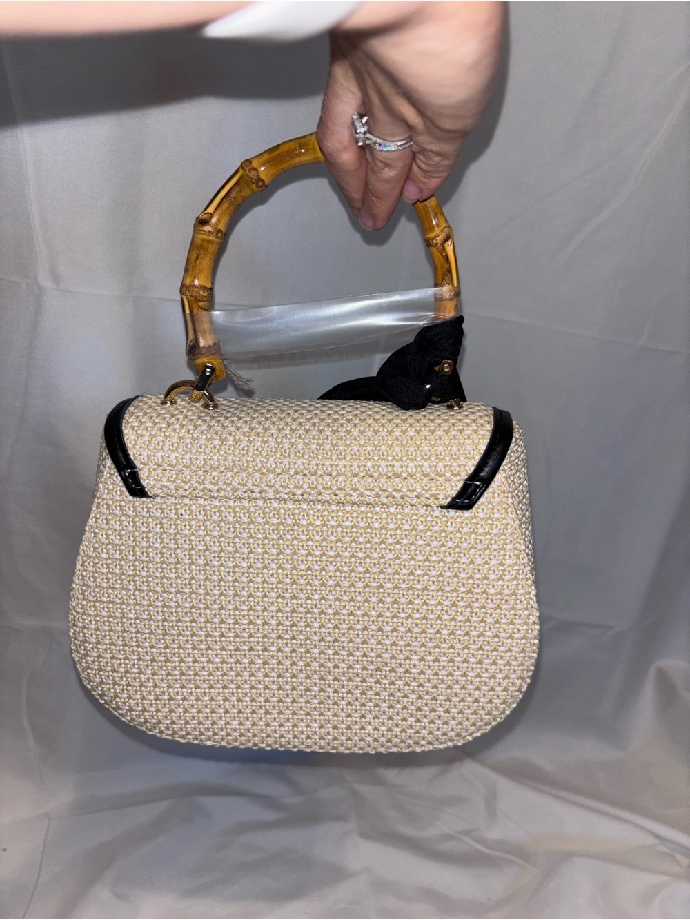 NEW A New Day Beige Straw Bamboo Top-Handle Bag - Picture 2 of 4